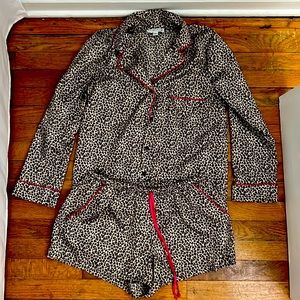 Nordstrom In Bloom satin cheetah print with pink stripe pajama set